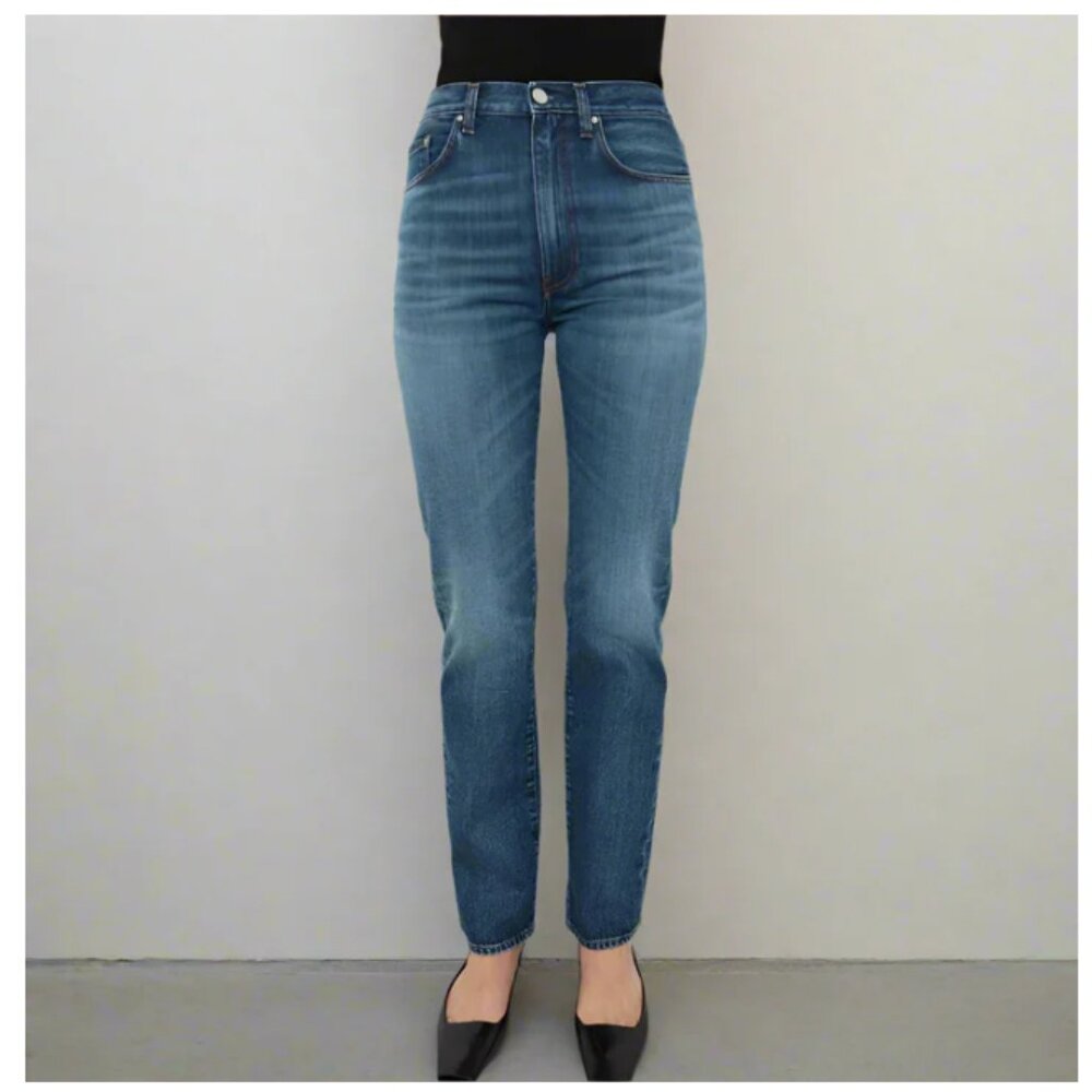 TOTEME High Rise Slim Straight Leg Jeans Womens 26/32 Dark Vintage Denim